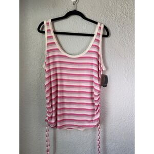New Torrid Super Soft Knit Tank Top Pink Stripe Ruched Side Tie Size 2X